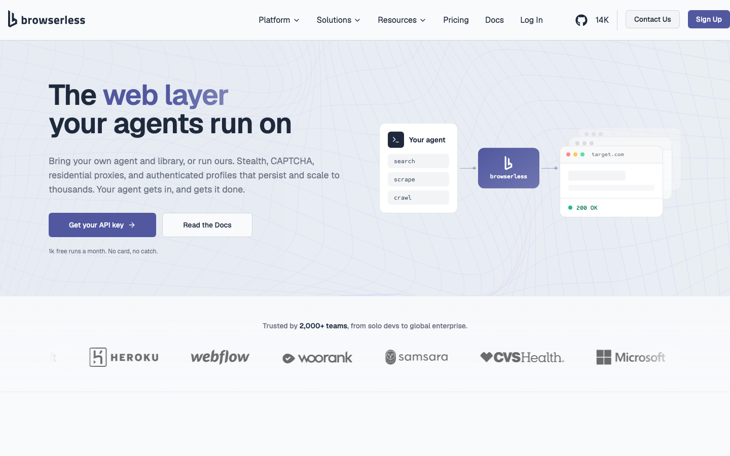 Browserless landing page