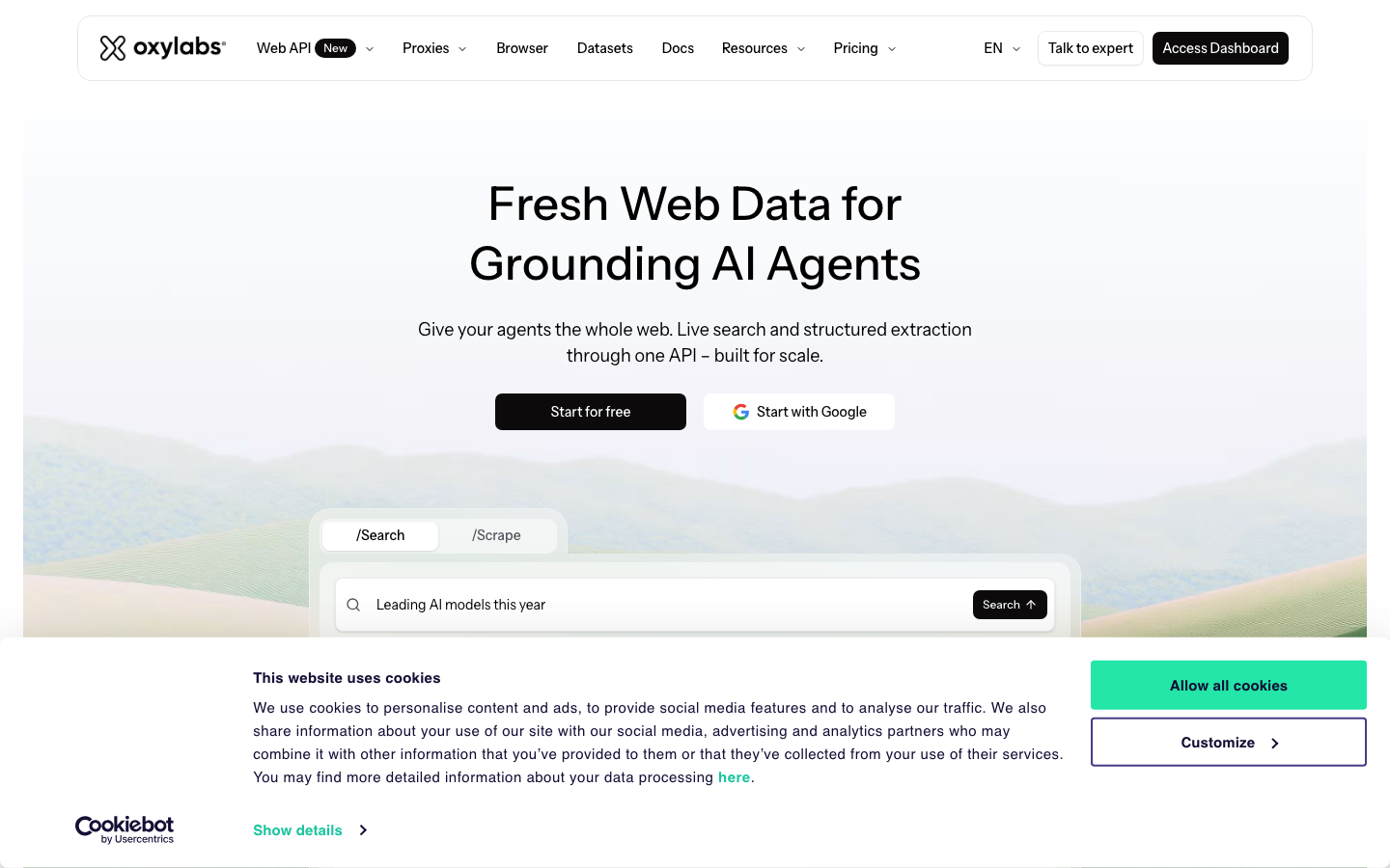 Oxylabs landing page