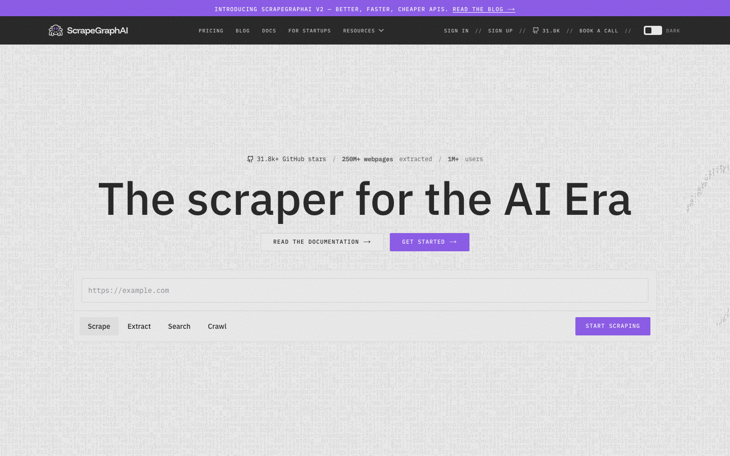ScrapeGraphAI landing page