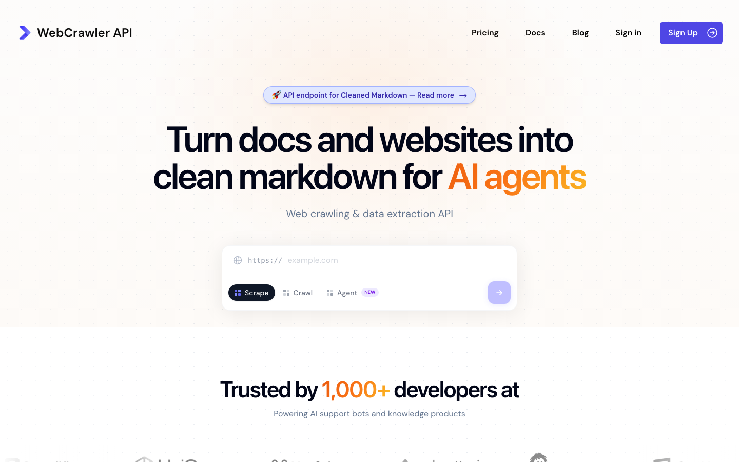 WebCrawlerAPI landing page